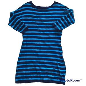Express Striped Third Quarter Sleeve Navy Teal Mini Dress M